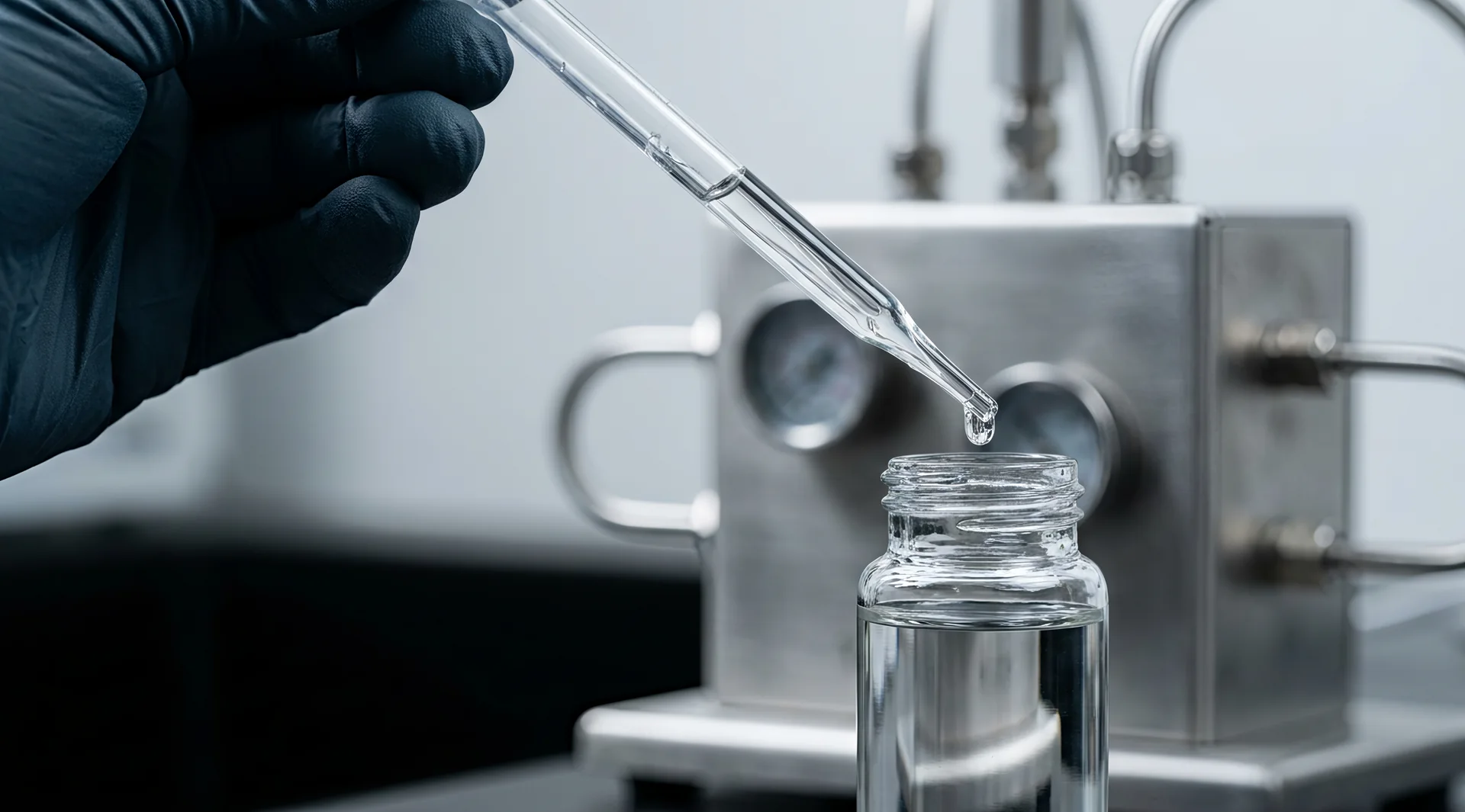 Illustrative pipette adding a measured drop to a clear fuel sample