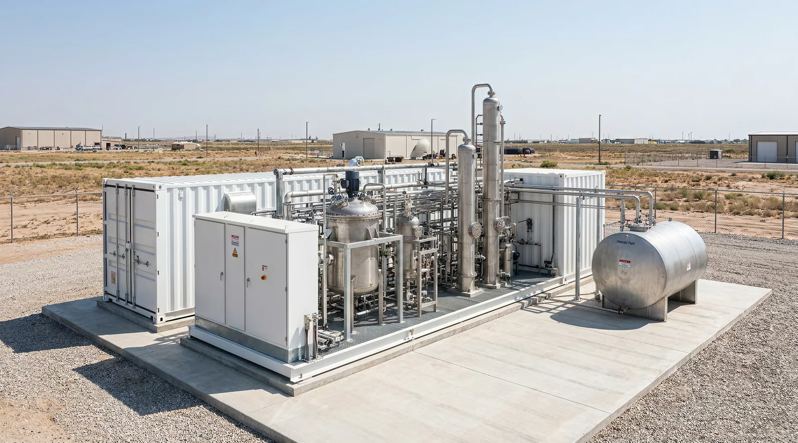 Illustrative modular Gas-to-Liquids plant with process skids and fuel storage