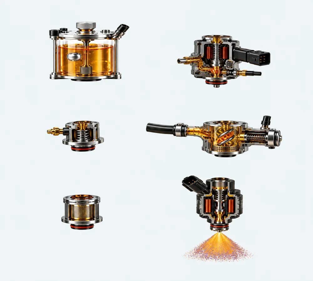 The same six fuel-additive and EFI modules from the desktop animation, arranged in three rows